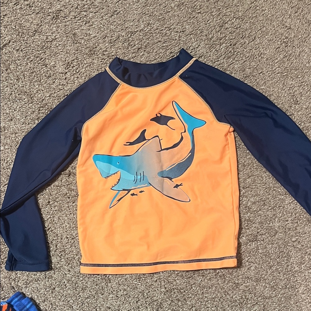 Carter's Orange & Navy Shark Long-Sleeve Swim Rashguard